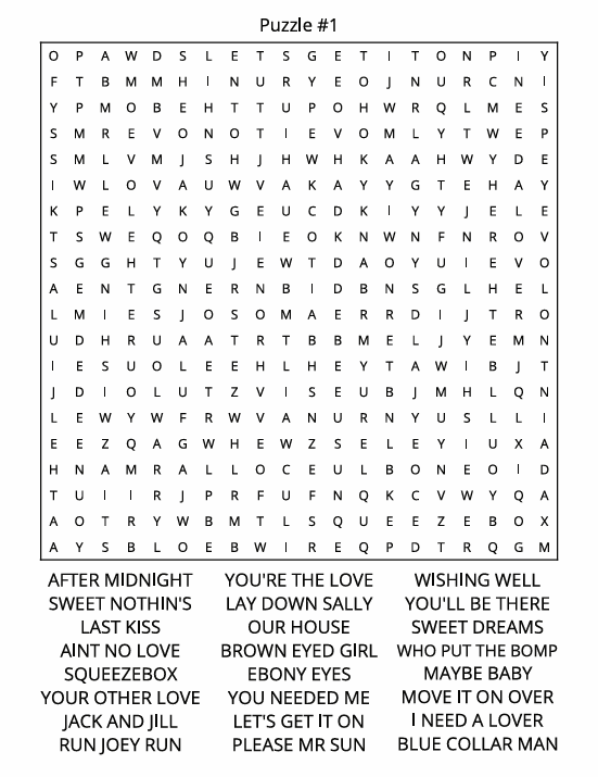 Songs of the 60's and 70's Word Search