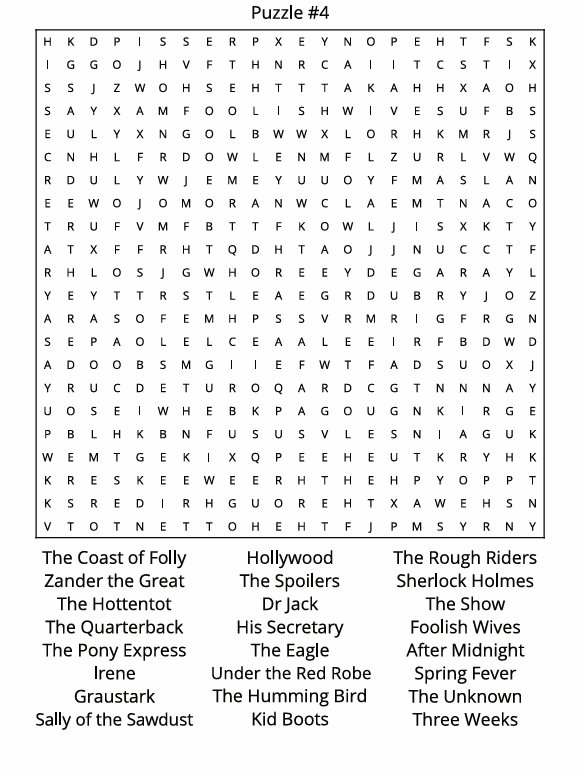 MOVIES OF THE 20s, 30's and 40's WORD SEARCH