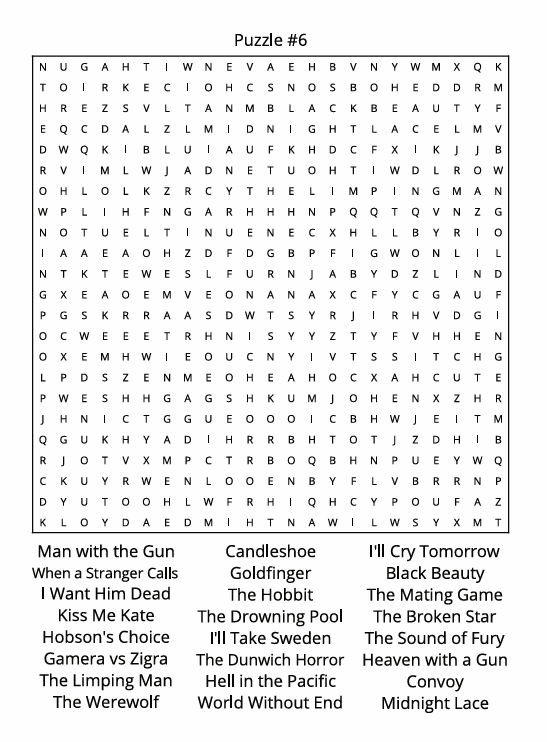Movies of the 50's, 60's and 70's Word Search