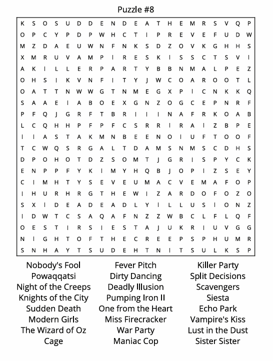 MOVIES OF THE 80's AND 90's WORD SEARCH