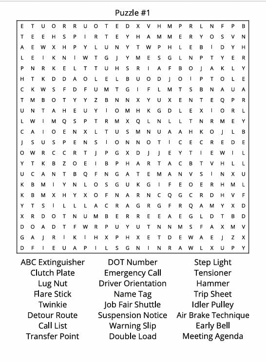 SCHOOL BUS DRIVER WORD SEARCH